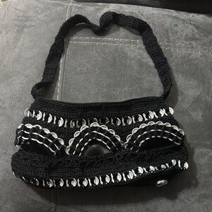 Black Crochet‎ Shoulder Bag Purse Recycled Can Tab Pop Top Handmade Unique